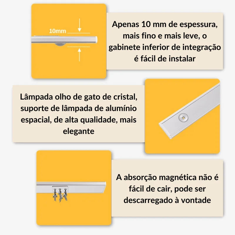 Luminária LED Magnética com Sensor de Movimento – Instalação Fácil