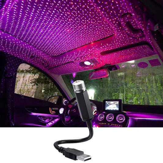 Mini Projetor LED Estrelas no Teto do Carro, Luz Atmosférica Galáxia USB Ajustável