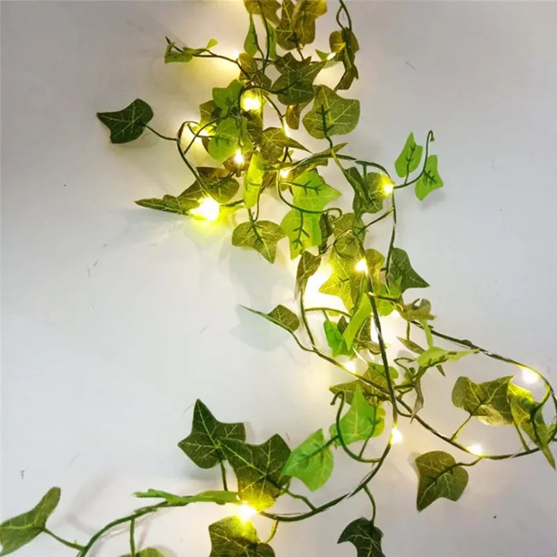 Luzes de Cordão com Flores e Folhas Verdes - Luzes de Vinha Artificiais para Decoração de Natal, Casamento e Ambientes