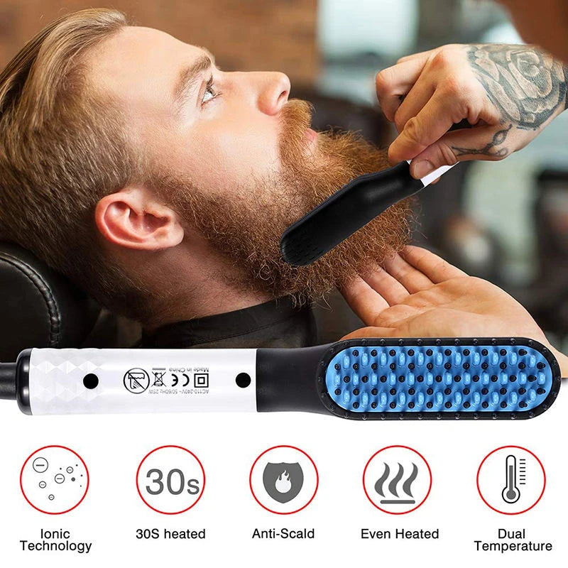 Pente Alisador Elétrico para Cabelo e Barba – Escova de Aquecimento com Íons Negativos e Temperatura Ajustável